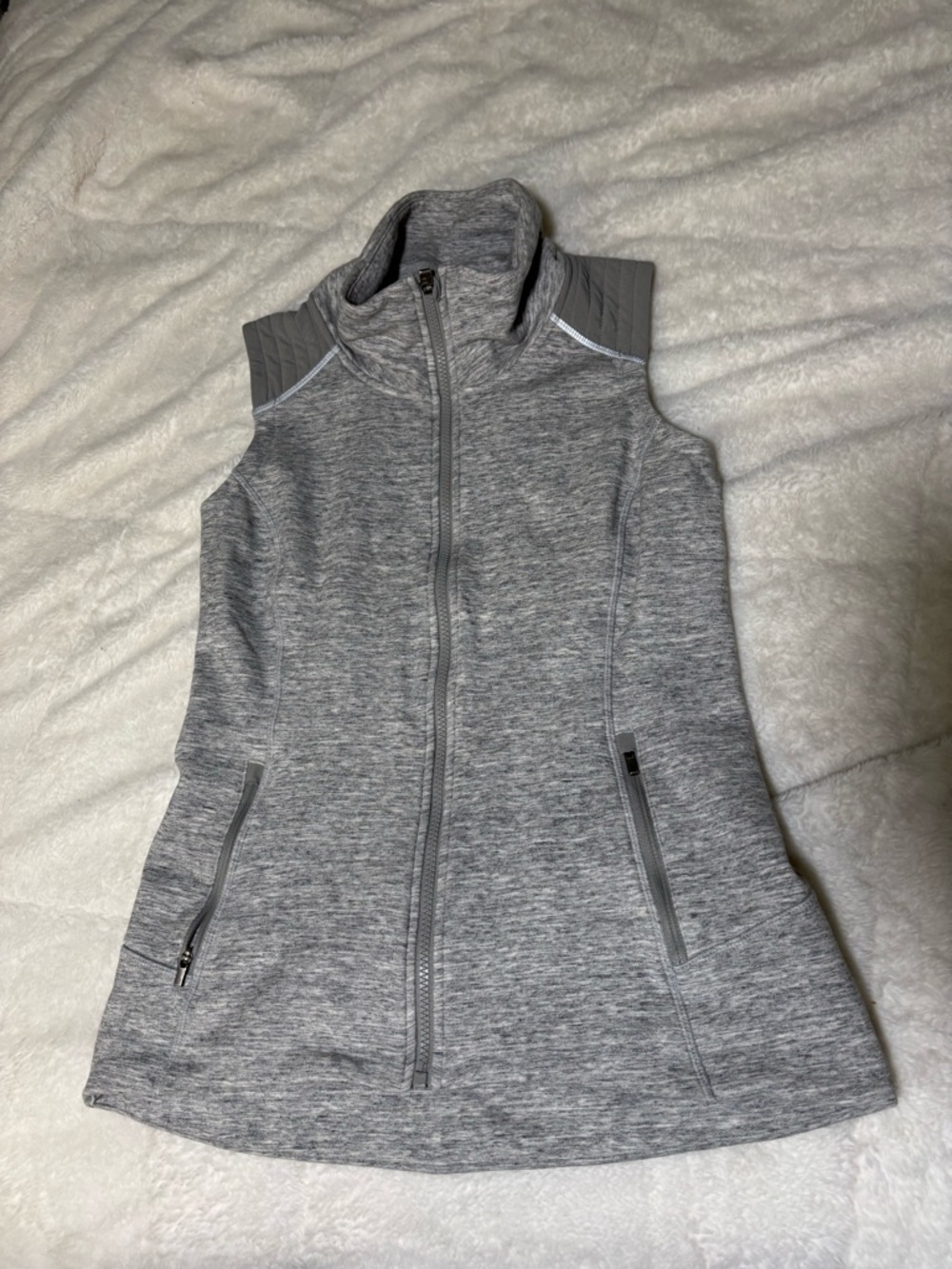 Athleta Women’s Stronger Gray Heather Spacedye Cotton Blend Sleeveless Zip Vest